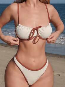 Turnttoni Women Contrast Binding Bikini Top And Bottom Swimwear Set, For Summer Beach Vacation - Multicolor - View 4