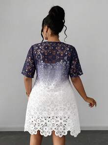 Maweii Đầm ngắn tay cổ tròn khoét rỗng phối ren ombre mùa hè mới, trang phục nghỉ mát thanh lịch, phong cách Pháp, gợi cảm. - Nhiều màu - Xem 2