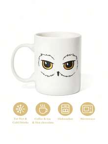 HARRY POTTER X SHEIN 1pc 10.14oz/300ml Cartoon Pattern Printed Ceramic Mug, Suitable For Holding Water, Milk, Juice, Coffee, Tea, Owl, Hedwig, Magic - White - View 3