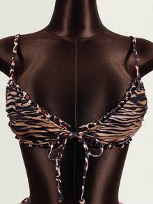 Zestiva Traje de baño de 3 piezas con estampado de leopardo 2026, conjunto de bikini sexy para mujer, vestido de playa - Multicolor - Ver 3