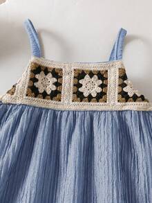 SHEIN Genkimix Kids 少女碎花荷叶边吊带T恤和短裤休闲日常穿搭 - 紫色 - 查看 2