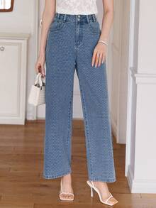 DAZY Women's Loose Casual Sexy Textured Straight-Leg Denim Jeans, Spring Summer Swimming Pastal - Blue - View 9