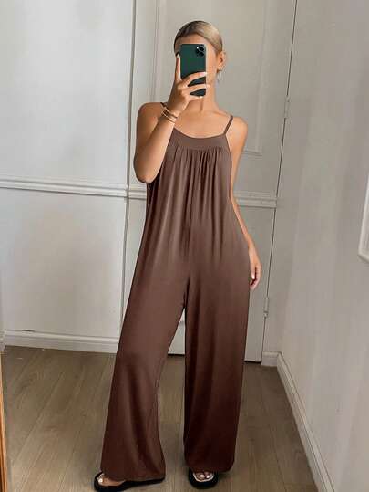DAZY Bộ áo liền quần dệt kim xếp ly tối giản, mềm mại, rủ nhẹ dành cho nữ, thích hợp mặc ở nhà.