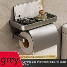 1 Set Wall Mounted Toilet Paper Holder - Self-Adhesive, Large Roll Size, Gray/Black With Shelf, Suitable For Bathroom, Suitable For Various Bathroom Styles - Simple Atmosphere No-Punch Restroom Wall Mounted Tissue Holder Bathroom Decor Fall Decor - 1set - View 10