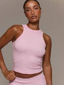 MUSERA ESSENTIALS Ribbed Racer Back Fitted Tank Vest Top Cute Everyday Basics Sexy Daily Spring Summer Essential - Pink - View 2