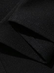 FRIFUL 女款夏季素色短袖網格拼接透視V領洋裝太陽裙 - 黑色 - 查看 2