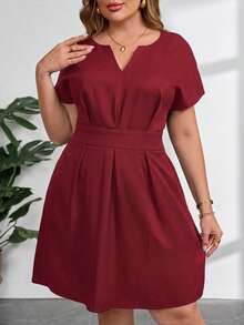 Clasi Vestido de verano elegante para mujer de talla grande con cuello con muesca y lazo en la cintura, vestidos de verano para mujer, vestido negro, vestido de graduación, vestidos fo - Burdeos - Ver 3