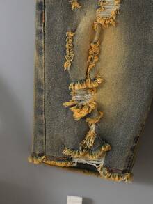 SHEIN Explorewe Pantalones cortos vaqueros desgastados con agujeros rotos, efecto lavado para niño pequeño - Azul lavado medio - Ver 6