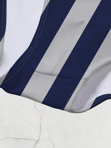 ZELFYO Men's Contrast Color Striped Swim Trunks, Holiday - Multicolor - View 4