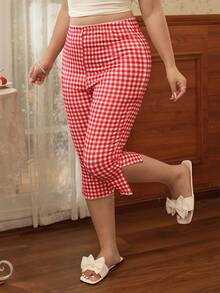 CovetEZ Quần legging lửng 7/8 kẻ caro dáng ôm dành cho nữ cỡ lớn, đa năng, thích hợp mặc hàng ngày. - Đỏ - Xem 6