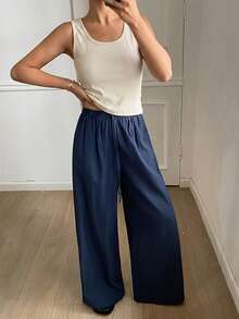 DAZY Set de 2 piezas de pijama de verano con top ajustado sin mangas y pantalón recto holgado - Blanco - Ver 8