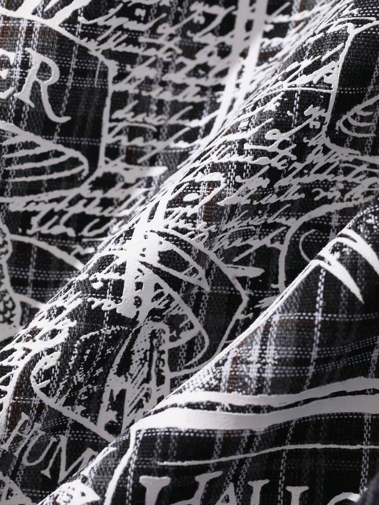 Spring/Summer Plaid Fabric Collaboration Embroidered Graphic Men's Shirt