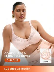LUVLETTE Plus Pink Lingerie Lounge Curve 全包覆支撑透气钢圈轻薄衬垫轻盈蕾丝粉色优雅透气舒适显瘦文胸 - 淺粉色 - 查看 1
