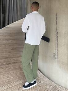Ngobest Haus Ngobest Haus 男士宽松亚麻质感立领撞色纽扣长袖上衣和抽绳长裤两件套，春夏款 - 彩色 - 查看 5
