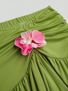 Sweetra Plus Size Spring New Design Sense High Street Elegant Loose Fitted Off-Shoulder Retro Sexy Fitted Comfortable Outdoor Green 2-Piece Set - Green - View 8