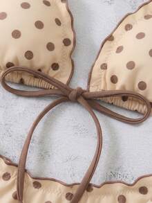 Swim Mod Bộ bikini hai mảnh mùa hè dành cho nữ, họa tiết chấm bi, kiểu áo hai dây gợi cảm thắt nơ, thích hợp cho kỳ nghỉ biển. - Màu be - Xem 6
