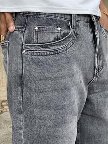 Ngobest Haus Ngobest Haus Quần jeans nam màu đen dáng rộng ống rộng, kiểu dáng thường ngày. - Màu Xám nhạt - Xem 5