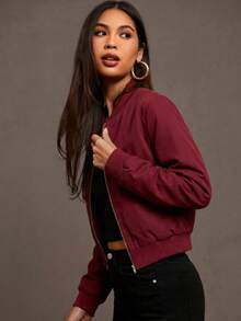 Siren Gaze Zip Up Wind Bomber Jacket In Fall/Winter - Maroon - View 6