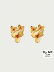 Glisma Pendientes de botón exquisitos de temperamento con gema naranja chapada en oro de 18k - Amarillo Oro - Ver 1