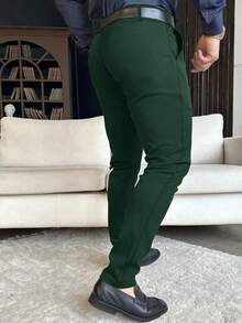 Calvornis Men's Casual/Business Solid Color Slant Pocket Formal Suit Pants, Ceremony - Dark Green - View 2