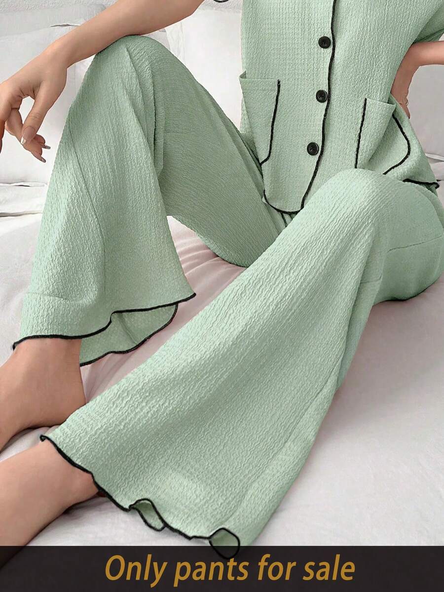 SHEIN 撞色滚边提花针织女式休闲裤 - 薄荷綠 - 查看 1