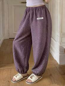 DAZY Pantalones de pijama de mujer con ajuste holgado y estampado floral, para verano - Morado - Ver 5
