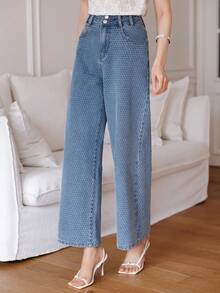 DAZY Women's Loose Casual Sexy Textured Straight-Leg Denim Jeans, Spring Summer Swimming Pastal - Blue - View 7