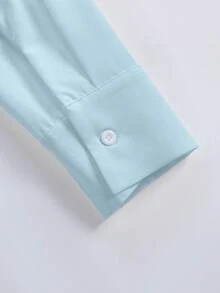 EMERY ROSE Women's Solid Color Button-Down Long Sleeve Casual Shirt - Baby Blue - View 6