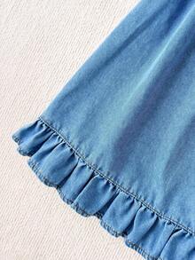 Soleia Vestido vaquero casual de verano con tirantes con volantes para mujer - Lavado ligero - Ver 5
