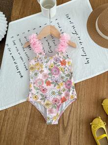 Emery Rose Kids Emery Rose Kids 女童針織條紋蝴蝶結設計3D花卉連身泳衣 女童花卉印花泳衣 女童條紋泳衣 連身泳衣 女童粉色連身泳衣 女童泳衣，兒童 - 淺粉色 - 查看 5