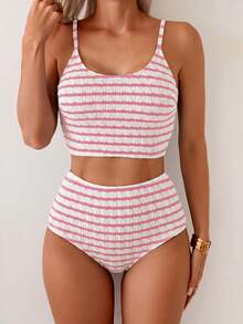 Swim Basics Conjunto de bikini texturizado de dos piezas para mujer, multicolor, para vacaciones casuales - Multicolor - Ver 1