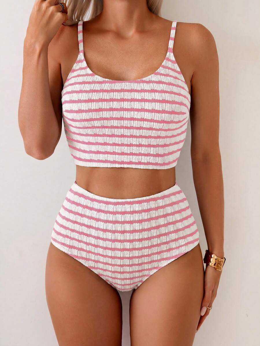 Swim Basics Conjunto de bikini texturizado de dos piezas para mujer, multicolor, para vacaciones casuales - Multicolor - Ver 1
