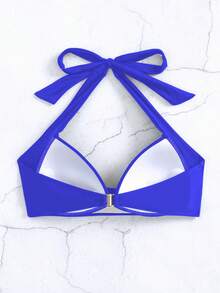 Voyashape Summer Beach Solid Color Halter Bikini Top - Royal Blue - View 4