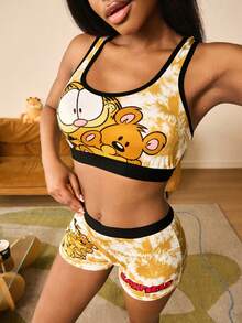 GARFIELD | SHEIN 卡通印花文胸内裤套装 - 黃色 - 查看 8