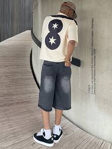 Ngobest Haus Ngobest Haus Quần short denim ống rộng giặt thường ngày cho nam - Màu xám đen - Xem 2