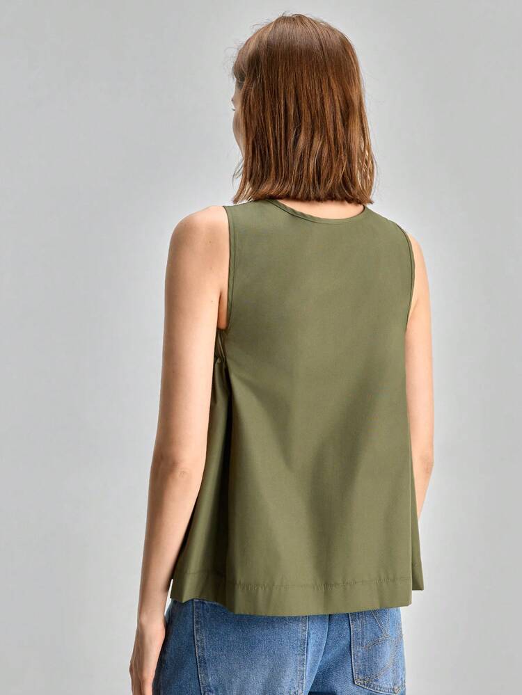 Women's Olive Green V-Neck Sleeveless Casual Blouse Day Summer All-Season Versatile Modern Urban Fashion Business Casual Women's Wear Office Attire Understated Old-Money Style, Elegant And Sophisticated, High-Quality Commuter And Airport Clothes Bohemian Style Vacation Outfits Seaside Women's Clothing, Country Music Concert Style, Western Style Clothing, Nomadic Casual Fashion Boho Modern Vacation Nomadic Casual Fashion All-Match Women's Country Concert Clothing Western Style Women's Clothing No