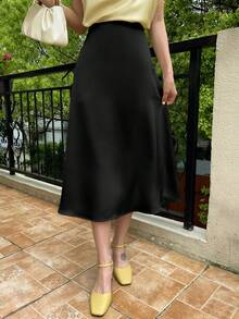 DAZY High Waist Solid A-Line Skirt Fall - Black - View 6