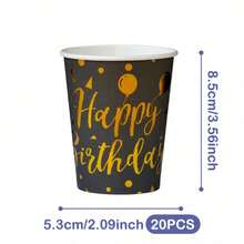 Black Base Gold Birthday Balloon Petal Disposable Plates, Napkins And Cups Set, Serves 20 Guests. This Disposable Party Supplies Set (Including Plates, Napkins And Cups) Is Perfect For Birthday Parties, Weddings And Family Picnics. - View 7