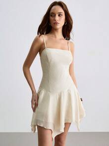 CielaLinda Vestido mini asimétrico con tirantes de espagueti a rayas para mujer - Amarillo claro - Ver 4