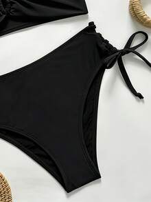 Swim Vcay 女款素色V領交叉綁腰泳裝套裝，適合海灘與度假 - 黑色 - 查看 7