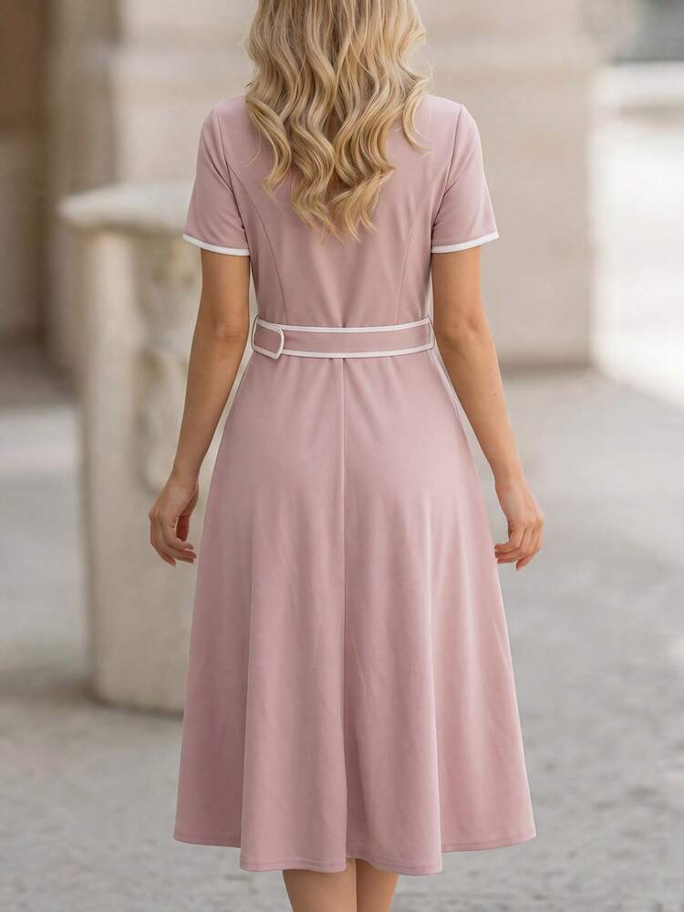 Middle-Aged & Elderly Women's Color Block Casual Vacation Dress