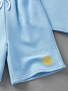 2pcs/Set Tween Boys' Casual Round Neck Short Sleeve T-Shirt And Shorts Set, Suitable For Commuting, School, Daily Casual Wear, Sports, Spring/Summer - Baby Blue - View 4