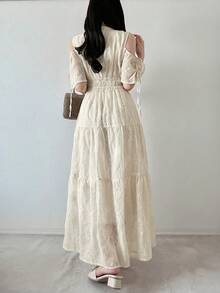 FRIFUL Vestido de mujer elegante y de moda con hombros abiertos y bordado, vestidos de verano para mujeres - Rosa - Ver 7