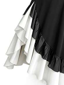 SHEIN Franclia Đầm quây xếp tầng, nhún bèo phía sau, phối màu tương phản, dành cho nữ, thích hợp dự tiệc. - màu đen - Xem 7