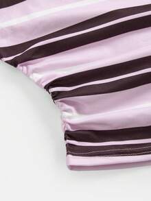 Girlism Áo thun croptop dệt kim in sọc nhún bèo dành cho thiếu nữ, áo tay ngắn casual cho trẻ em và thanh thiếu niên, thích hợp mặc hàng ngày, đi làm, dự tiệc trang trọng, lễ tốt nghiệp, kỳ nghỉ. - Hồng - Xem 4