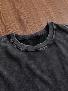 SWAVVY Camiseta de manga corta de cuello redondo con ajuste holgado casual para hombre con bordado, gris - Gris - Ver 6