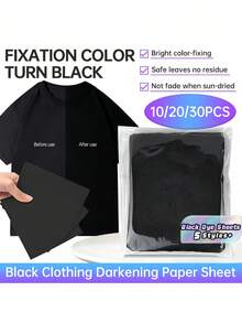 10/15/20/30/60 PIEZAS Hojas de tinte negro Parches de reparación de color de tela Restaurador de ropa Oscurecer la ropa desteñida Hojas de colorante negro reutilizables portátiles para el hogar y la lavandería Herramienta de lavandería Hojas de colorante negro para vaqueros, camisas, uniformes, refrescar la ropa negra - Negro a granel - Ver 1