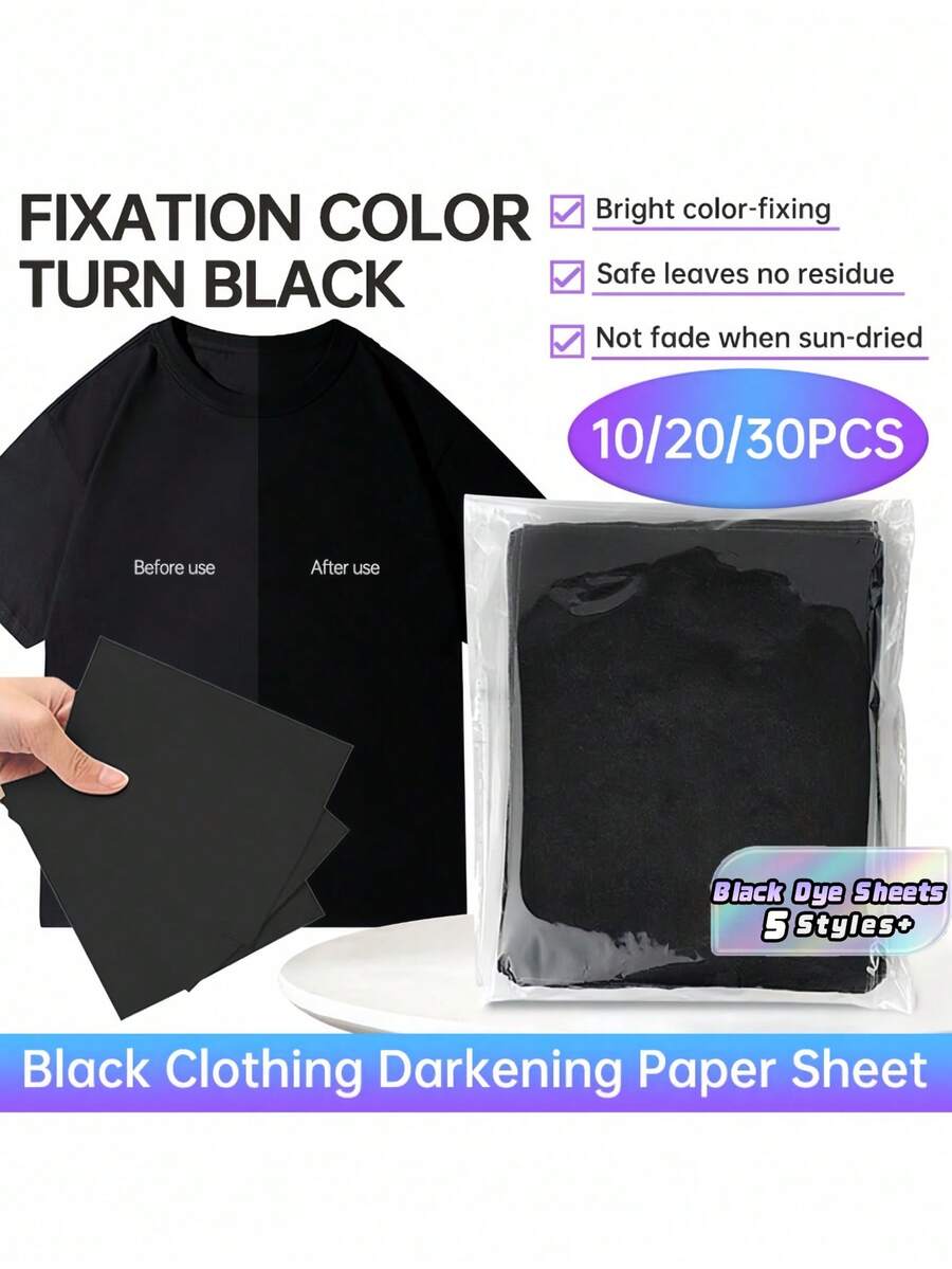 10/15/20/30/60 PIEZAS Hojas de tinte negro Parches de reparación de color de tela Restaurador de ropa Oscurecer la ropa desteñida Hojas de colorante negro reutilizables portátiles para el hogar y la lavandería Herramienta de lavandería Hojas de colorante negro para vaqueros, camisas, uniformes, refrescar la ropa negra - Negro a granel - Ver 1