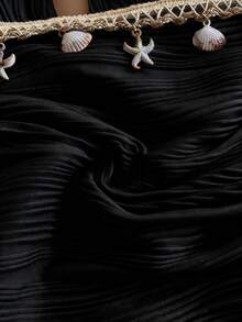 Women's Sleeveless Summer Dress With Halter Neck And Open Back In Solid Color - Black - View 6