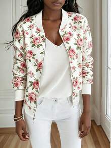 EMERY ROSE Women's Casual Commuter Floral Print Zip-Up Jacket - Multicolor - View 6